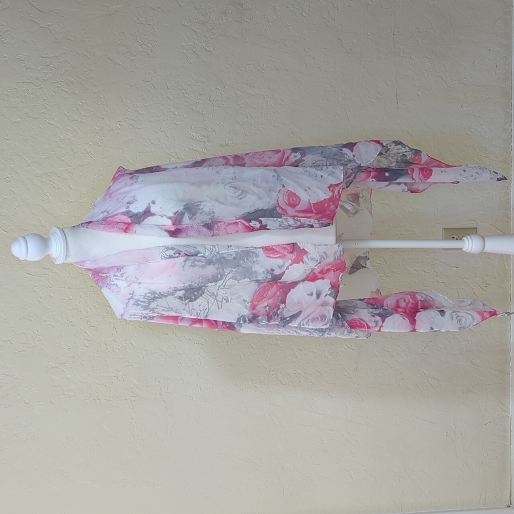 Accents by Lavello White Pink Semi-Sheer Chiffon Convertible Vest One Size - Picture 2 of 8
